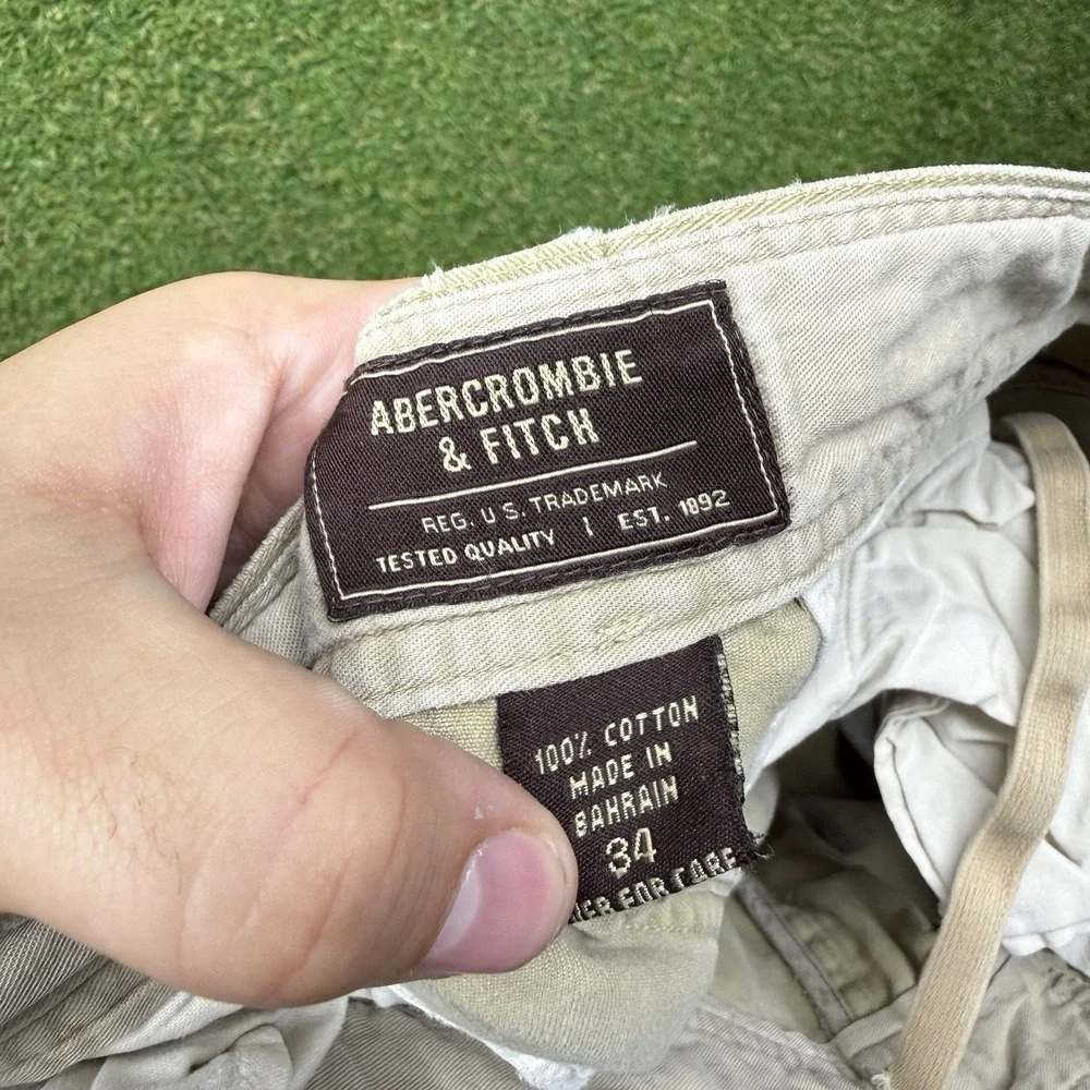 Abercrombie & Fitch Cargo Shorts Mens 34 Khaki Drawstring Cotton Casual Skater